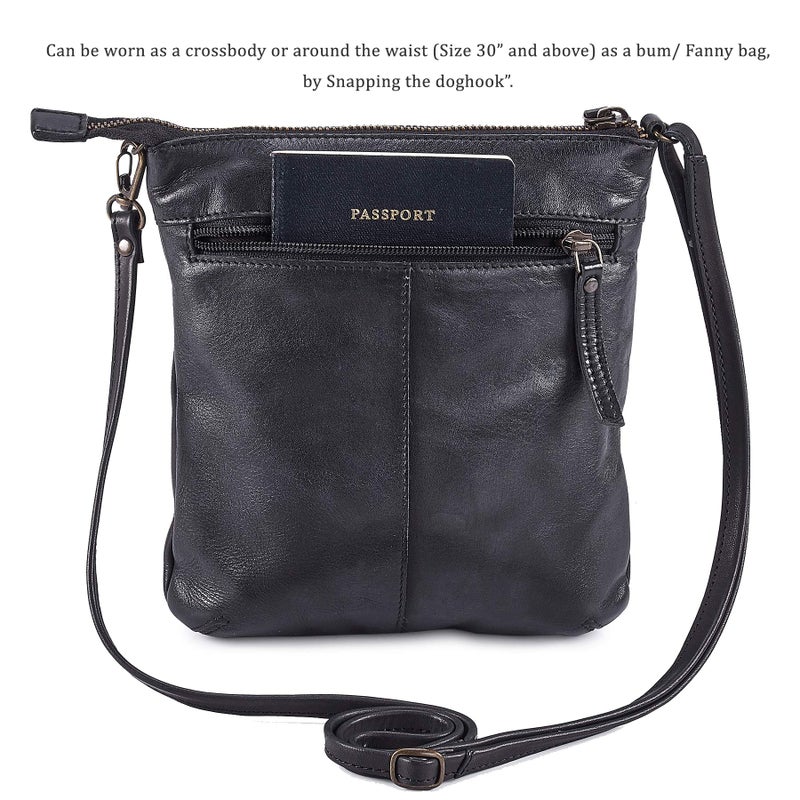 Cochoa Crossbody Sling Bag for Women Small Real Leather Purse Vintage Travel Crossover Shoulder Bag Handmade (Black Washed Vintage) - Image 5